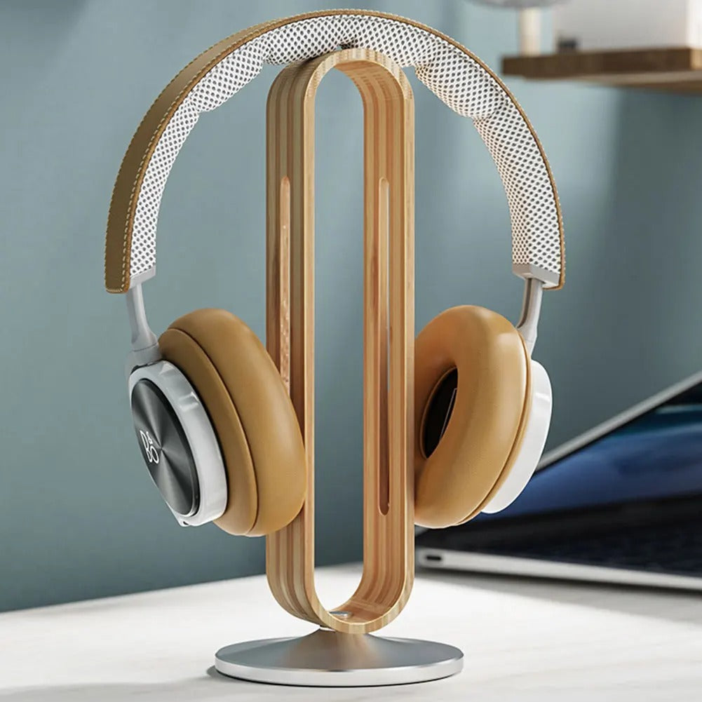 Headphone Stand Wood and Metal Desk Organizer Holder for Headphones