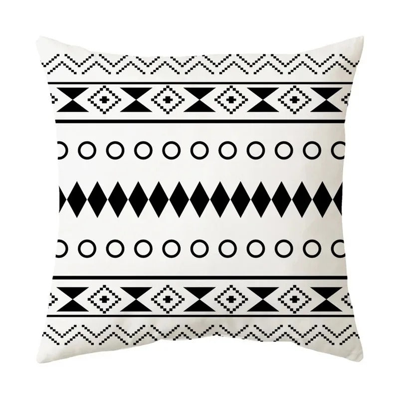 Geometric Black and White Pillow Cover Modern Patchwork Design Standard Size
