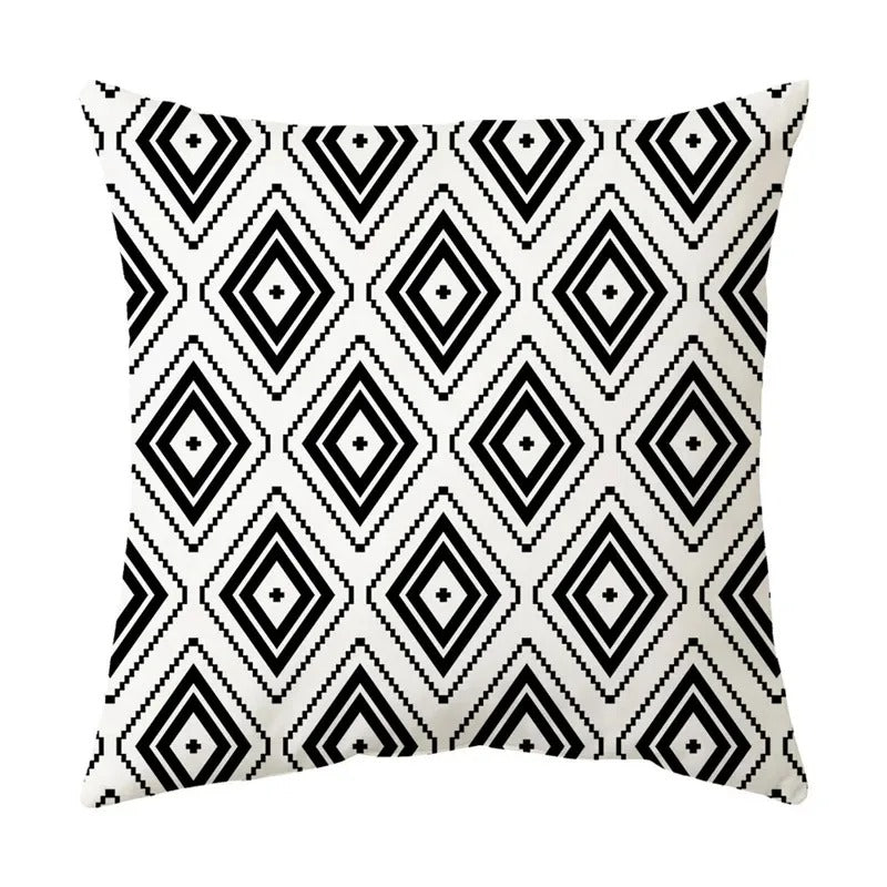 Geometric Black and White Pillow Cover Modern Patchwork Design Standard Size