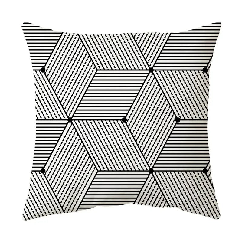 Geometric Black and White Pillow Cover Modern Patchwork Design Standard Size