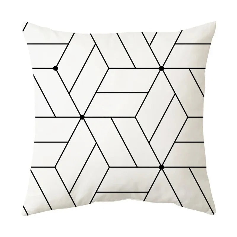Geometric Black and White Pillow Cover Modern Patchwork Design Standard Size