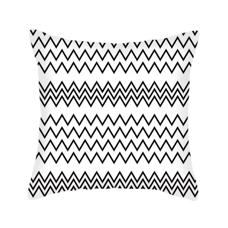 Geometric Black and White Pillow Cover Modern Patchwork Design Standard Size