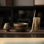 Japanese Matcha Tea Set 4-Piece Ceramic Green Traditional Bamboo Whisk Scoop and Bowl
