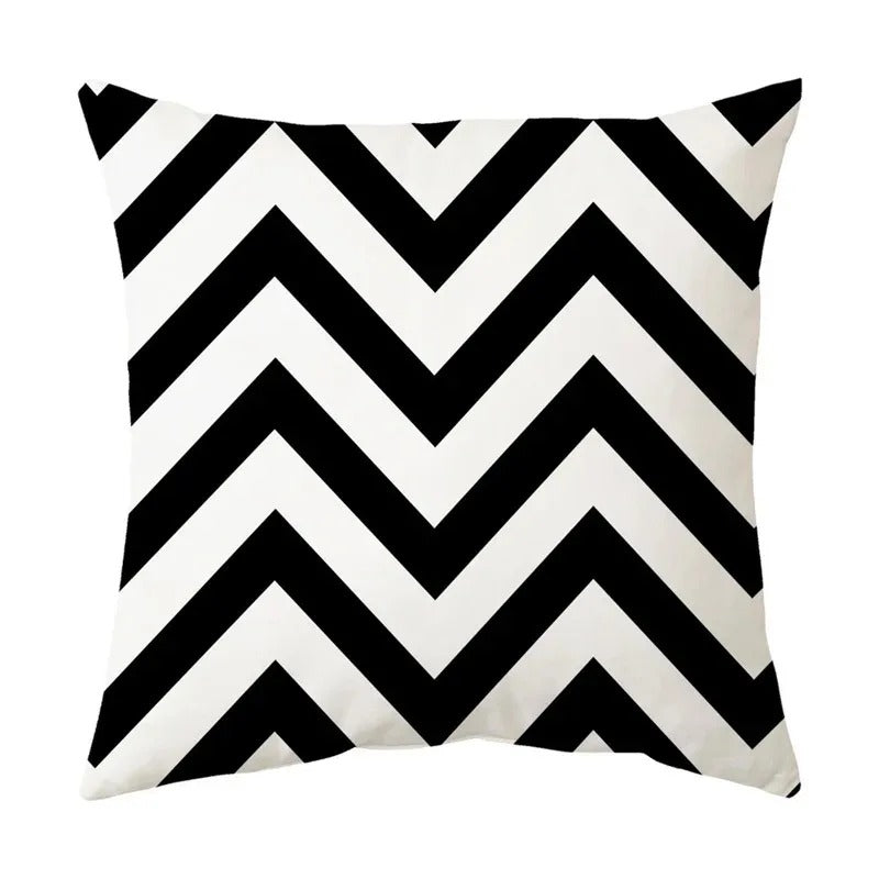 Geometric Black and White Pillow Cover Modern Patchwork Design Standard Size