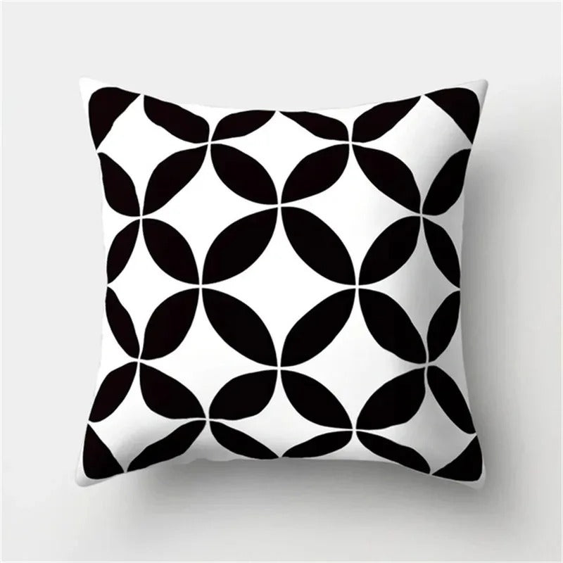 Geometric Black and White Pillow Cover Modern Patchwork Design Standard Size