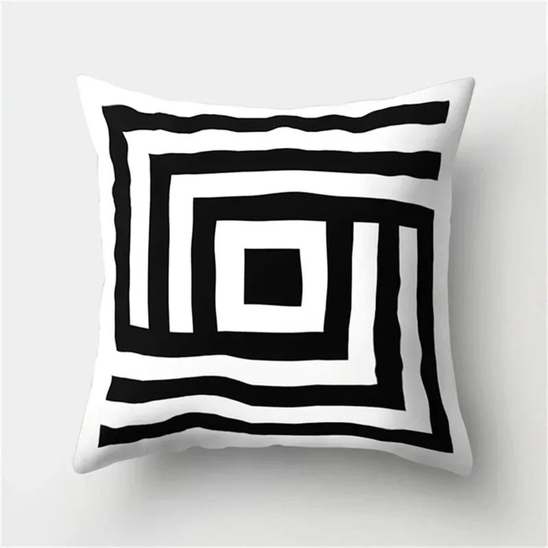 Geometric Black and White Pillow Cover Modern Patchwork Design Standard Size