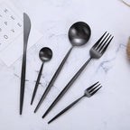 Harrow Modern Minimalist Cutlery Set Stainless Steel Titanium Matte Finish 5-Piece Black Gold Rose Gold Silver