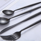 Harrow Modern Minimalist Cutlery Set Stainless Steel Titanium Matte Finish 5-Piece Black Gold Rose Gold Silver