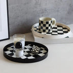 Harrow Monochrome Plastic Storage Tray Eco-Friendly Chessboard Design 30x7 cm