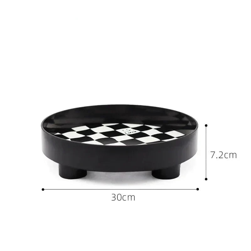 Harrow Monochrome Plastic Storage Tray Eco-Friendly Chessboard Design 30x7 cm