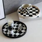 Harrow Monochrome Plastic Storage Tray Eco-Friendly Chessboard Design 30x7 cm