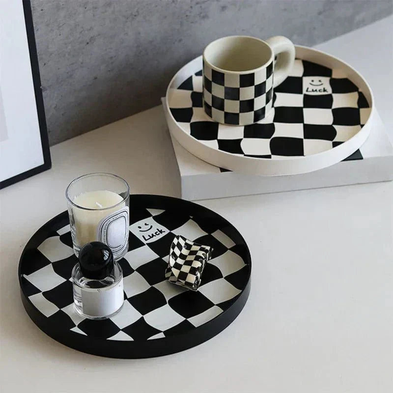 Harrow Monochrome Plastic Storage Tray Eco-Friendly Chessboard Design 30x7 cm