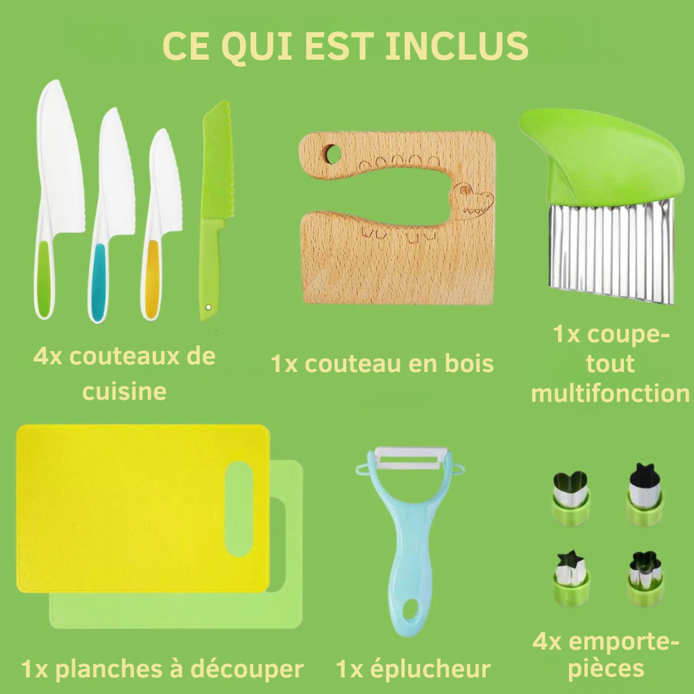 Children’s Safe Cooking Utensil Set 12-Piece Kids Kitchen Tools with Plastic Knives, Peeler, Cutting Board, and Cookie Cutters