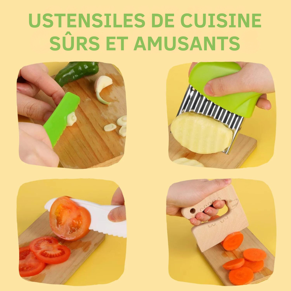 Children’s Safe Cooking Utensil Set 12-Piece Kids Kitchen Tools with Plastic Knives, Peeler, Cutting Board, and Cookie Cutters
