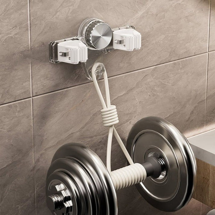 Suction Cup Mop and Broom Organizer with Adjustable Hooks and Angled Suction Heads for Wall Storage