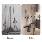 Suction Cup Mop and Broom Organizer with Adjustable Hooks and Angled Suction Heads for Wall Storage