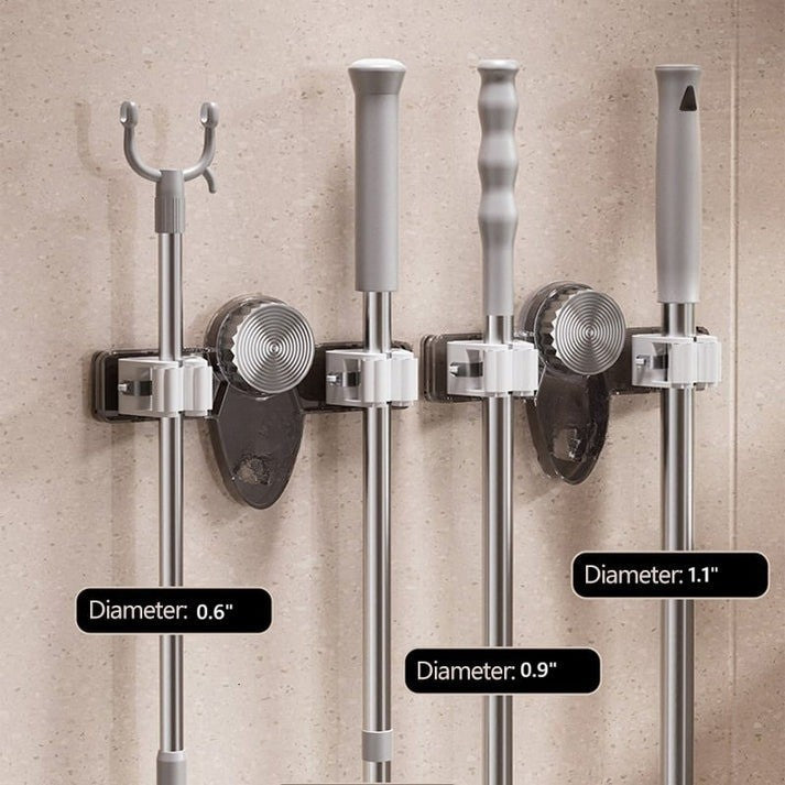 Suction Cup Mop and Broom Organizer with Adjustable Hooks and Angled Suction Heads for Wall Storage