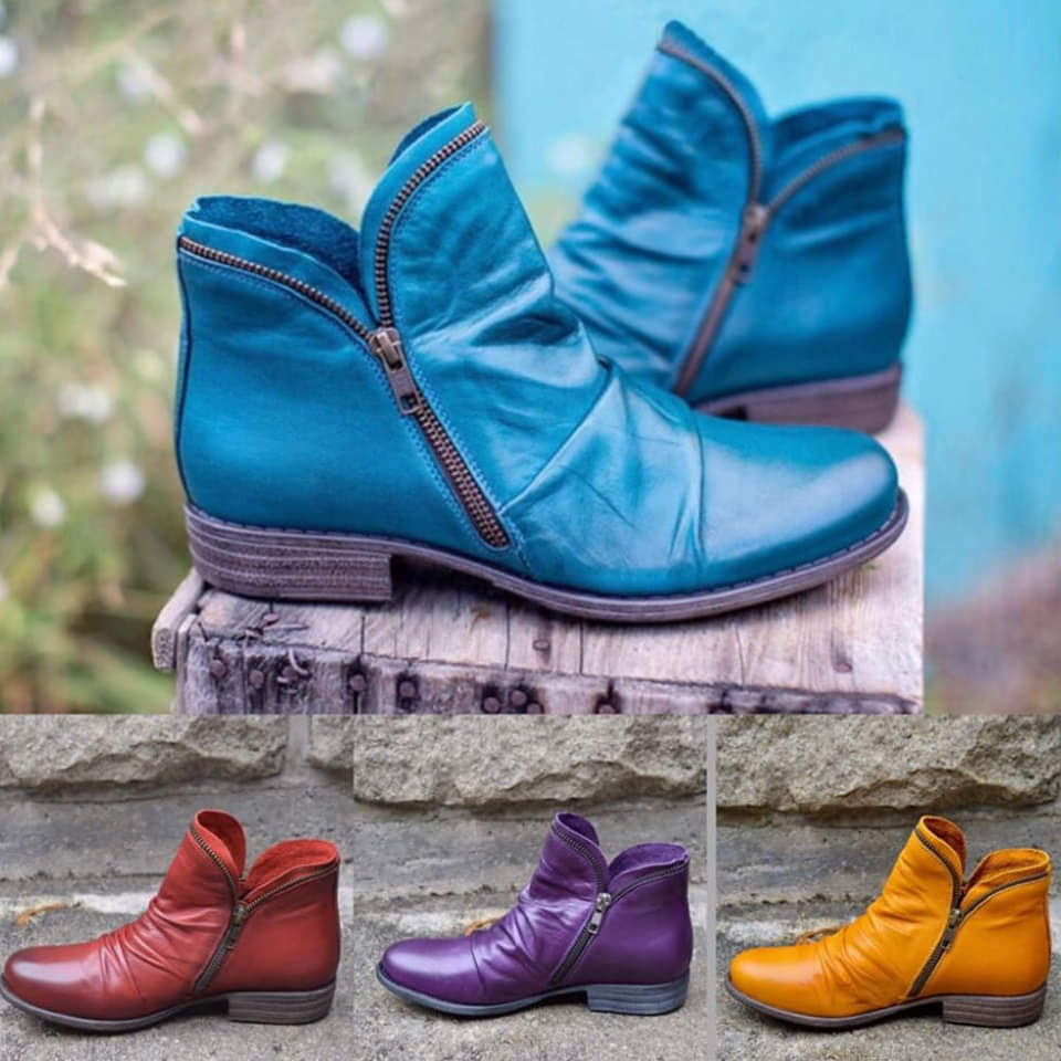 Cozy Ruched Ankle Boots Lightweight PU Leather Zip Closure Arch Support Women’s Fall Winter