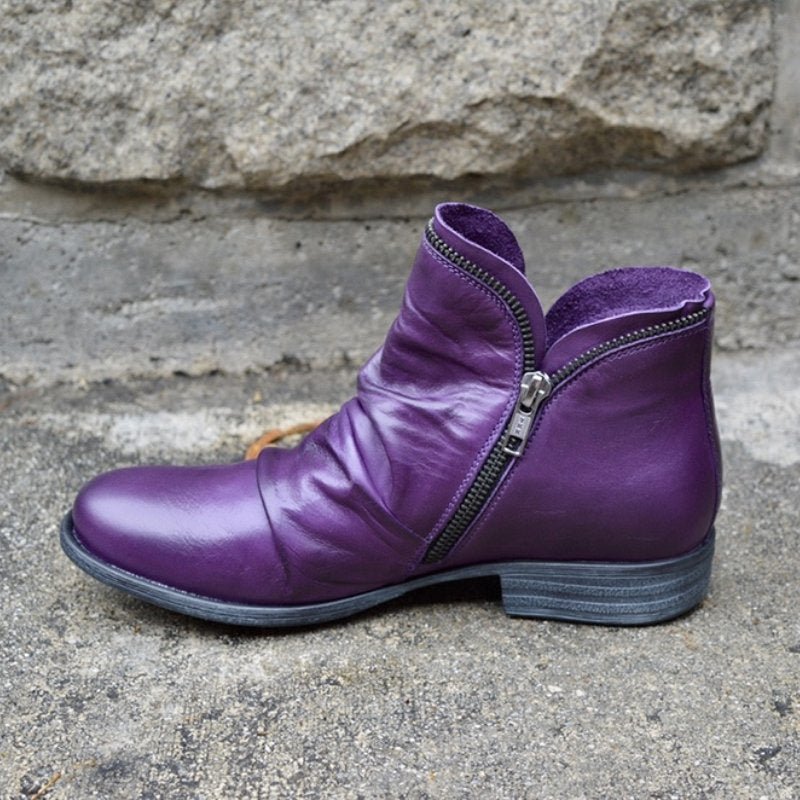 Cozy Ruched Ankle Boots Lightweight PU Leather Zip Closure Arch Support Women’s Fall Winter