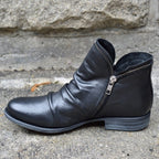 Cozy Ruched Ankle Boots Lightweight PU Leather Zip Closure Arch Support Women’s Fall Winter