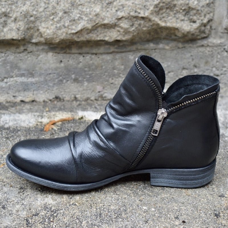 Cozy Ruched Ankle Boots Lightweight PU Leather Zip Closure Arch Support Women’s Fall Winter