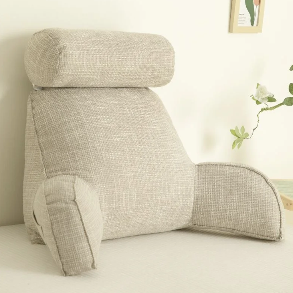 Ergonomic Back Cushion with Adjustable Headrest and Soft Armrests for Neck Support