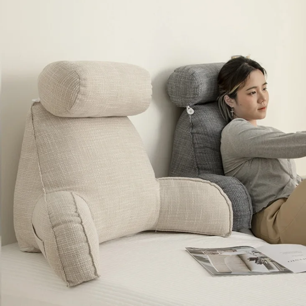 Ergonomic Back Cushion with Adjustable Headrest and Soft Armrests for Neck Support
