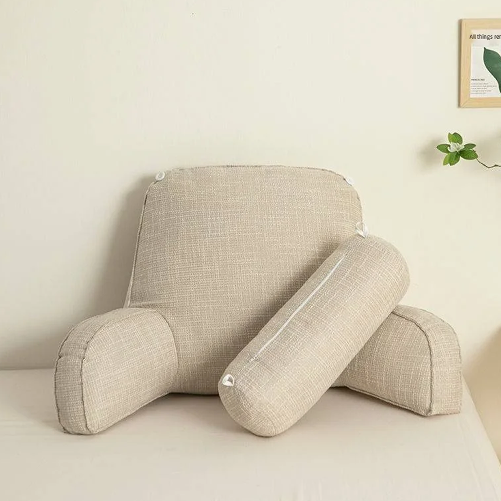 Ergonomic Back Cushion with Adjustable Headrest and Soft Armrests for Neck Support