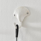 Harrow White Cast Iron Nautical Wall Hook Set of 3 Shell Crab Seahorse Decorative Hooks