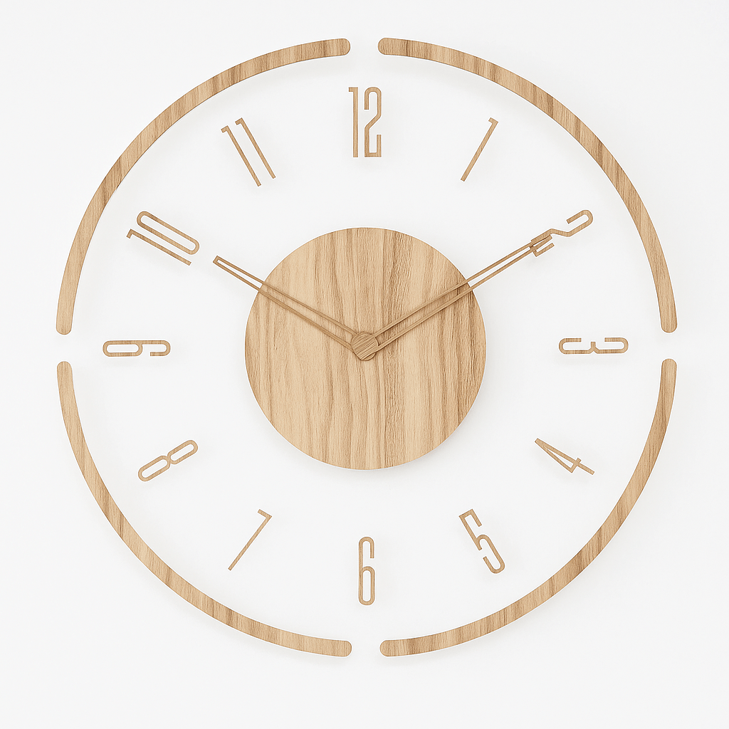 Nordora Silent Scandinavian Wall Clock Natural Wood 35cm Minimalist Quartz Movement