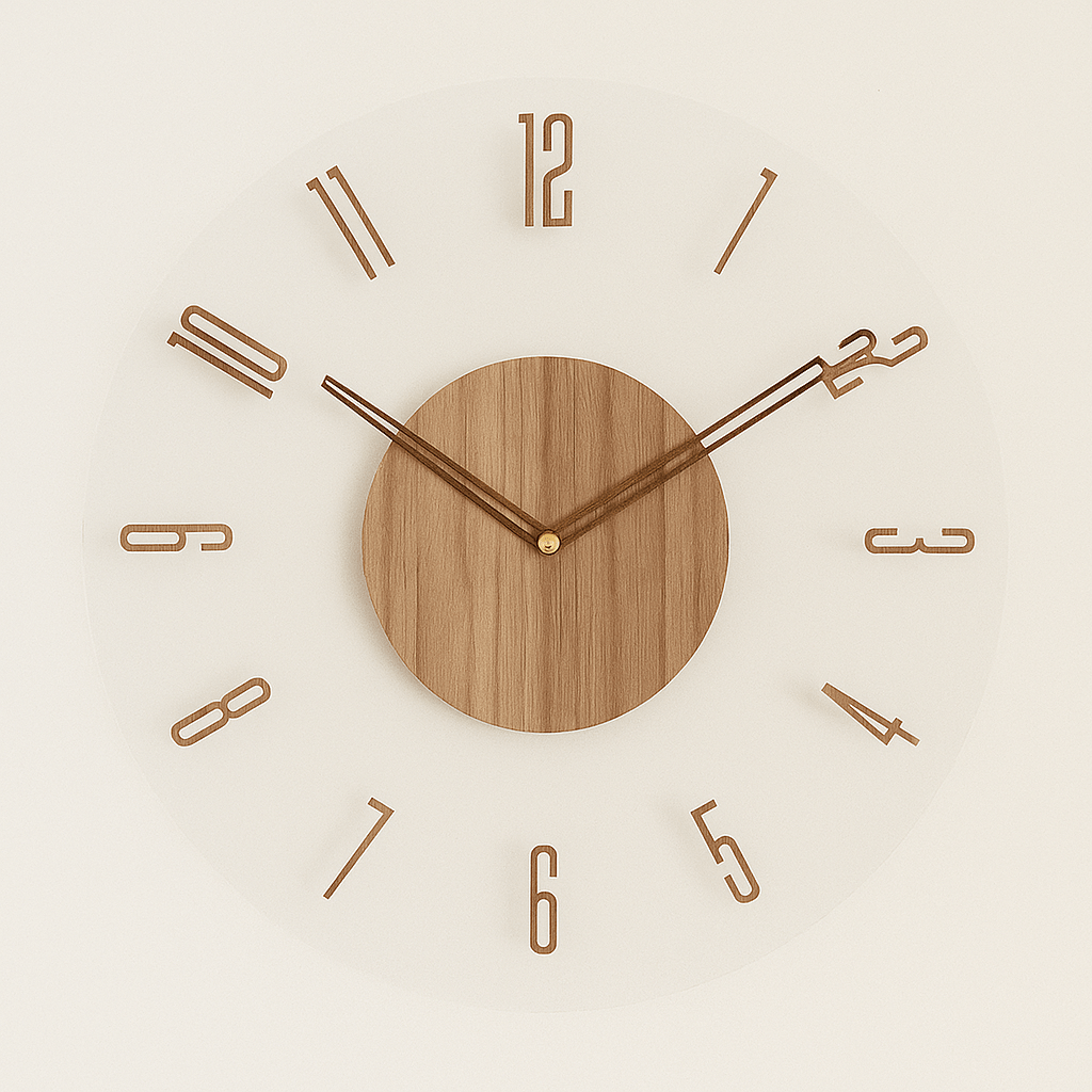 Nordora Silent Scandinavian Wall Clock Natural Wood 35cm Minimalist Quartz Movement