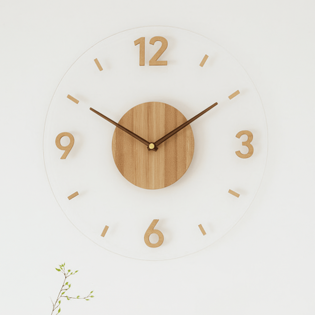 Nordora Silent Scandinavian Wall Clock Natural Wood 35cm Minimalist Quartz Movement