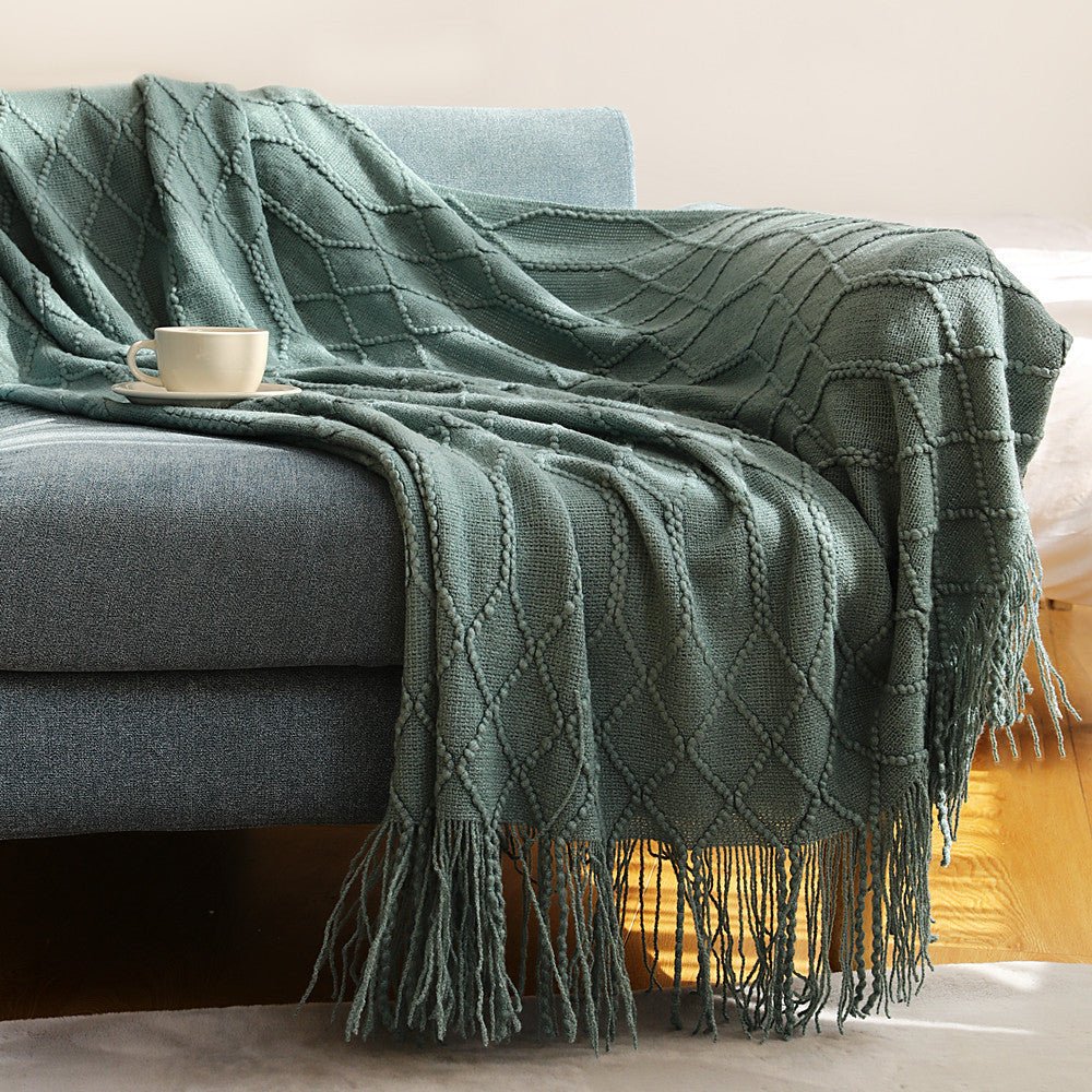 Nordic Knitted Diamond Blanket Soft Polyester Throw Cozy Warm Minimalist Home Decor