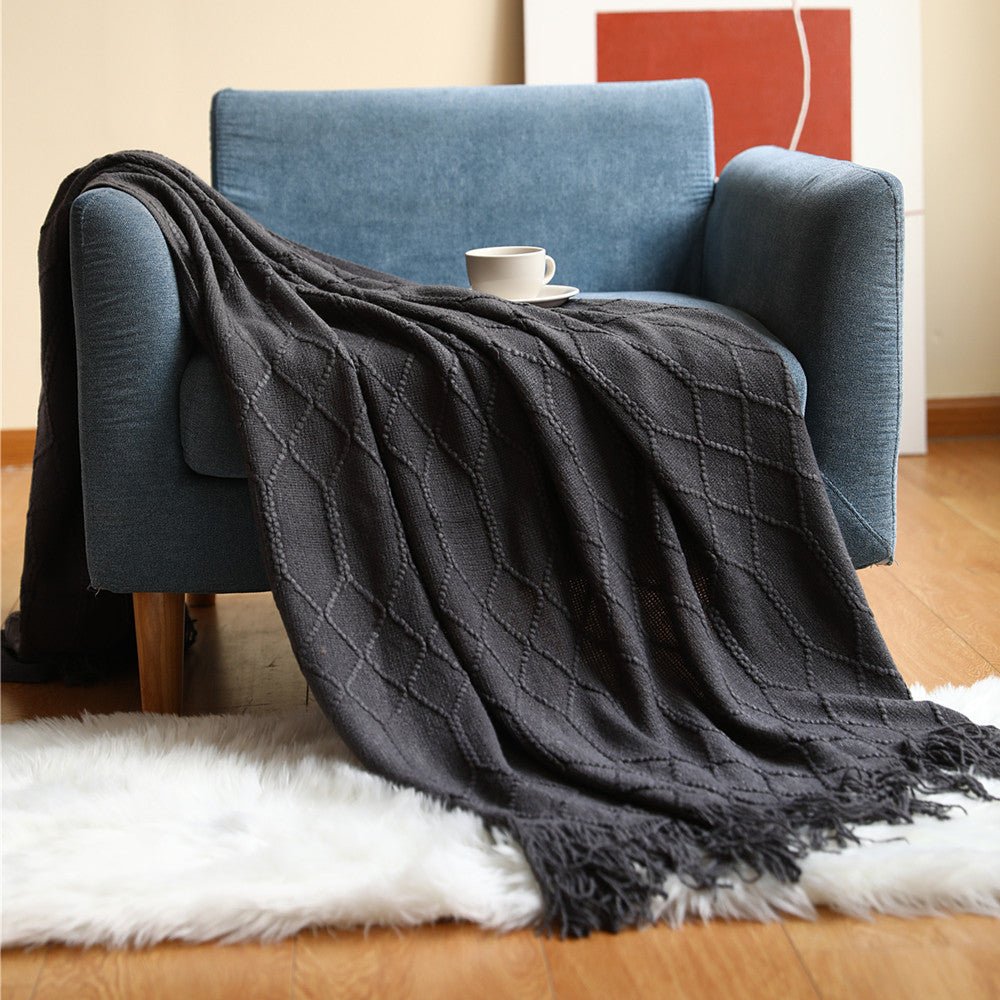 Nordic Knitted Diamond Blanket Soft Polyester Throw Cozy Warm Minimalist Home Decor