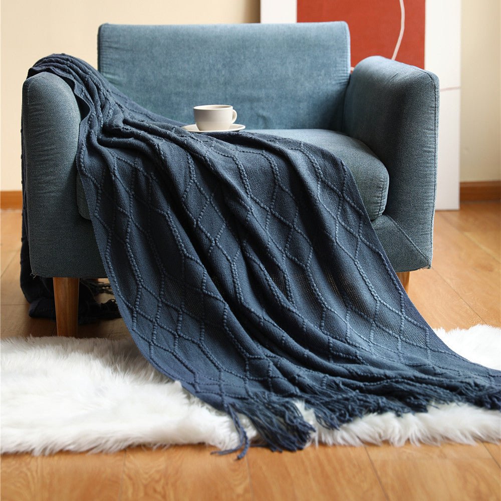 Nordic Knitted Diamond Blanket Soft Polyester Throw Cozy Warm Minimalist Home Decor
