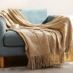 Nordic Knitted Diamond Blanket Soft Polyester Throw Cozy Warm Minimalist Home Decor