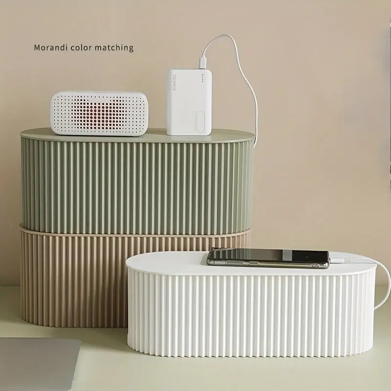 Ordoca Cable Box Desk Organizer White Plastic Cable Management Storage 30x11x13 cm