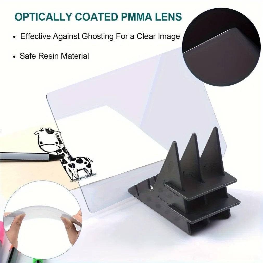 Optical Drawing Board with Clear PMMA Lens Portable Art Projector Compatible with Smartphones and Tablets 18x10 cm