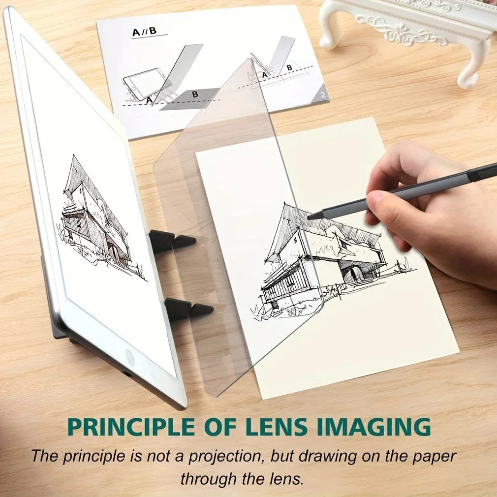Optical Drawing Board with Clear PMMA Lens Portable Art Projector Compatible with Smartphones and Tablets 18x10 cm