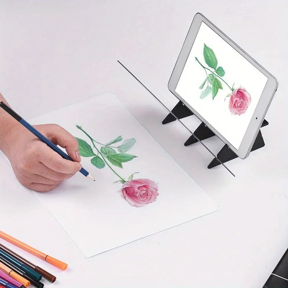Optical Drawing Board with Clear PMMA Lens Portable Art Projector Compatible with Smartphones and Tablets 18x10 cm