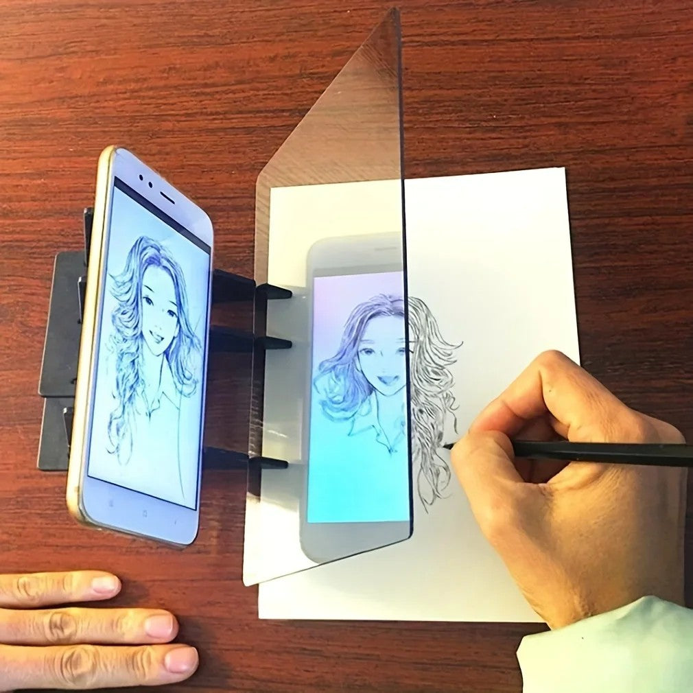 Optical Drawing Board with Clear PMMA Lens Portable Art Projector Compatible with Smartphones and Tablets 18x10 cm