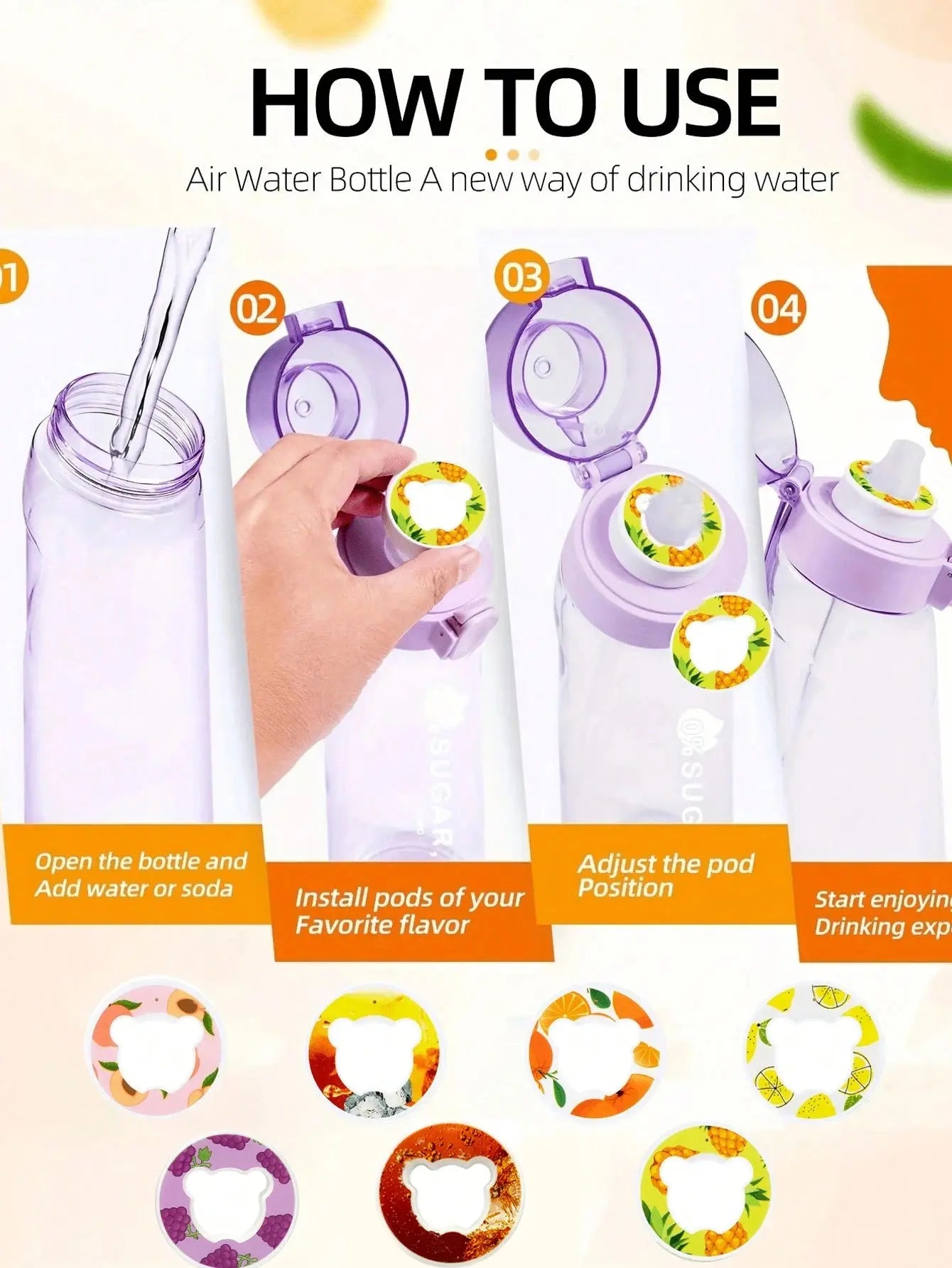 Pack of 5 Air Up Pods Flavored Water Bottle Refills Compatible with All Air Up Bottles