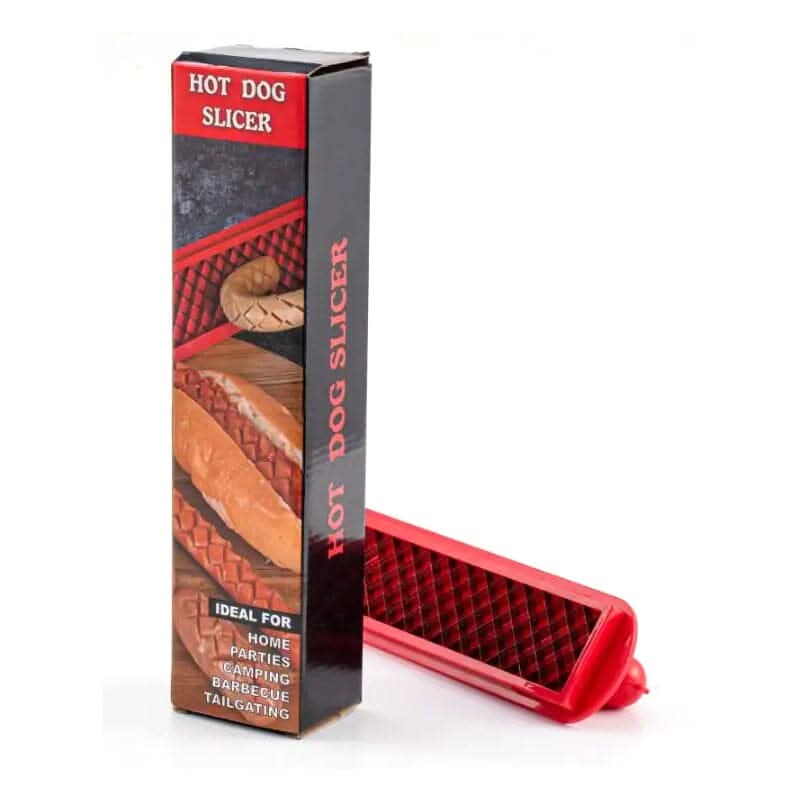 Hot Dog Slicer with Criss-Cross Slots Stainless Steel and Red ABS Plastic for Even Cooking