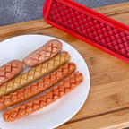 Hot Dog Slicer with Criss-Cross Slots Stainless Steel and Red ABS Plastic for Even Cooking