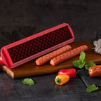 Hot Dog Slicer with Criss-Cross Slots Stainless Steel and Red ABS Plastic for Even Cooking