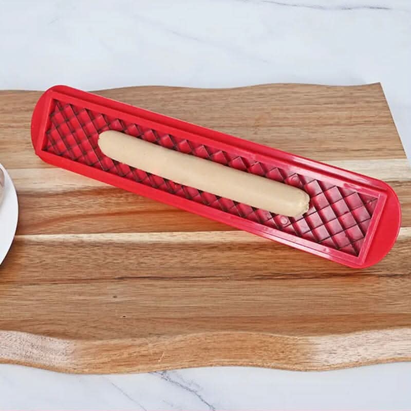 Hot Dog Slicer with Criss-Cross Slots Stainless Steel and Red ABS Plastic for Even Cooking