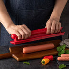 Hot Dog Slicer with Criss-Cross Slots Stainless Steel and Red ABS Plastic for Even Cooking