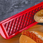 Hot Dog Slicer with Criss-Cross Slots Stainless Steel and Red ABS Plastic for Even Cooking