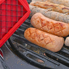 Hot Dog Slicer with Criss-Cross Slots Stainless Steel and Red ABS Plastic for Even Cooking