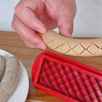 Hot Dog Slicer with Criss-Cross Slots Stainless Steel and Red ABS Plastic for Even Cooking